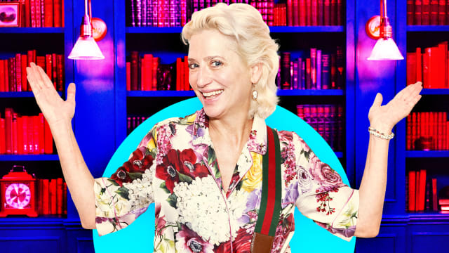 A photo illustration of Dorinda Medley and the set from Traitors.