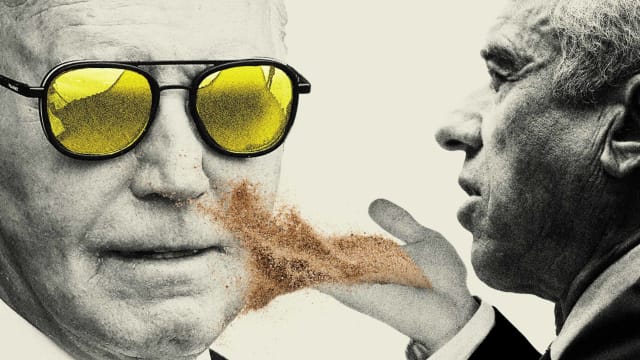 Photo illustration of Joe Biden and RFK Jr blowing sand into Biden's face