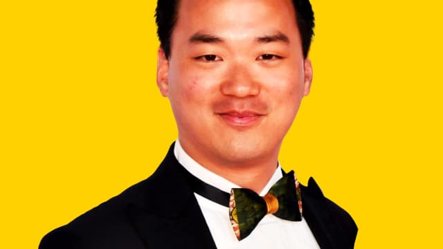 Photo illustration of Winston Nguyen on a yellow background