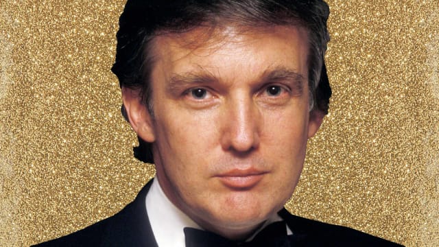 Photo illustration of a young Donald Trump on a gold glitter background