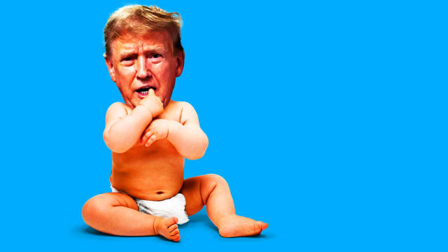 Photo illustration of Donald Trump's head on a baby's body