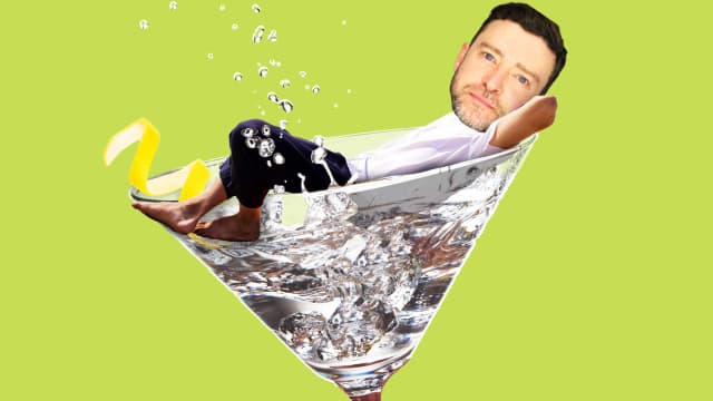 Photo illustration of Justin Timberlake in a martini glass