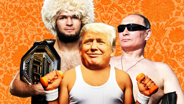Photo illustration of Donald Trump, Vladimir Putin, and Khabib Nurmagomedov
