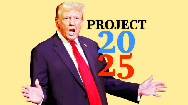 A photo illustration of Donald Trump and Project 2025.