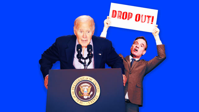 A photo illustration of President Joe Biden and Sen. Mark Warner.