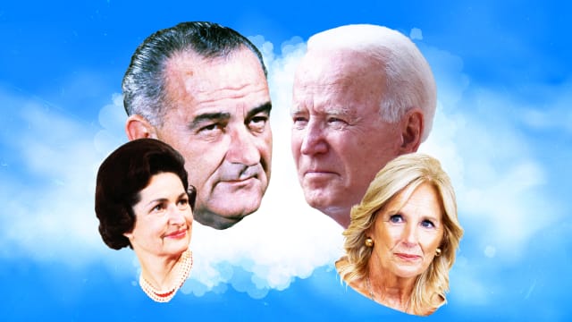 A photo illustration of LBJ, Lady Bird, President Joe Biden, and Jill Biden.