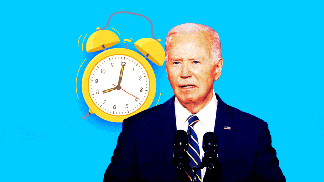 An animated GIF of President Joe Biden and a ticking clock.