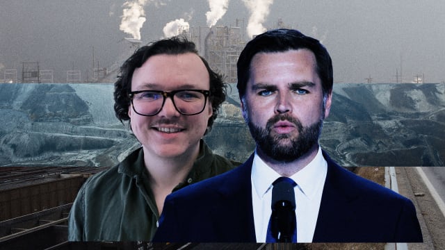 JD Vance and Caleb Miller against Appalachian background