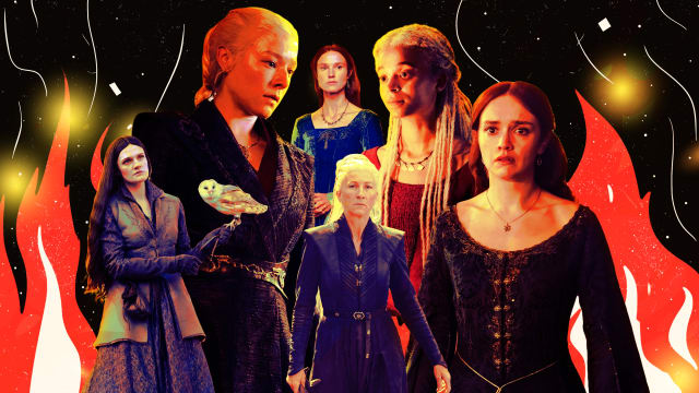 A photo illustration of the cast of women from House of the Dragon.