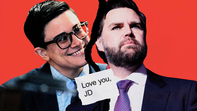 Sofia Nelson and J.D. Vance on a red background