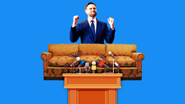 A photo illustration of VP candidate J.D. Vance and a couch.