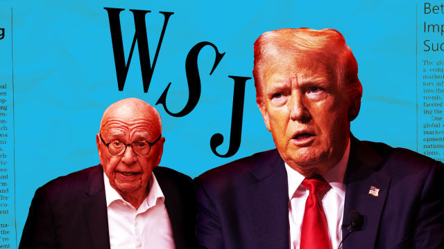 A photo illustration of Rupert Murdoch and Donald Trump and the WSJ logo.