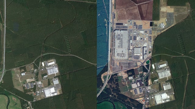 Before and after of the Tesla gigafactory