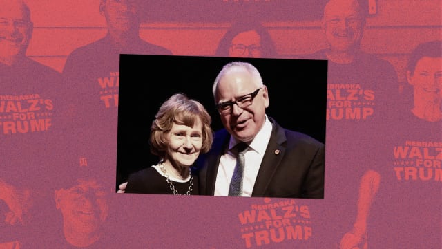 A photo illustration showing Tim Walz and Tim Walz's mom. 