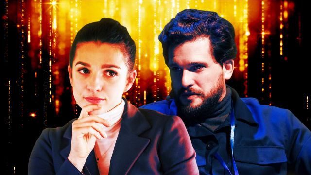 A photo illustration of Marisa Abel and Kit Harrington.