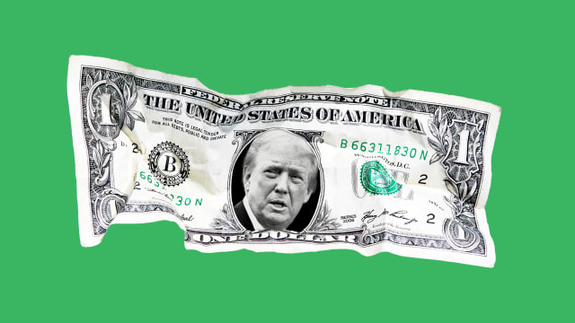 Crumpled one dollar bill with Donald Trump in the portrait space