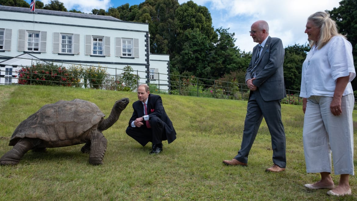 Prince Edward Meets 192-Year-Old Tortoise and Blames Men for Screwing Up the World