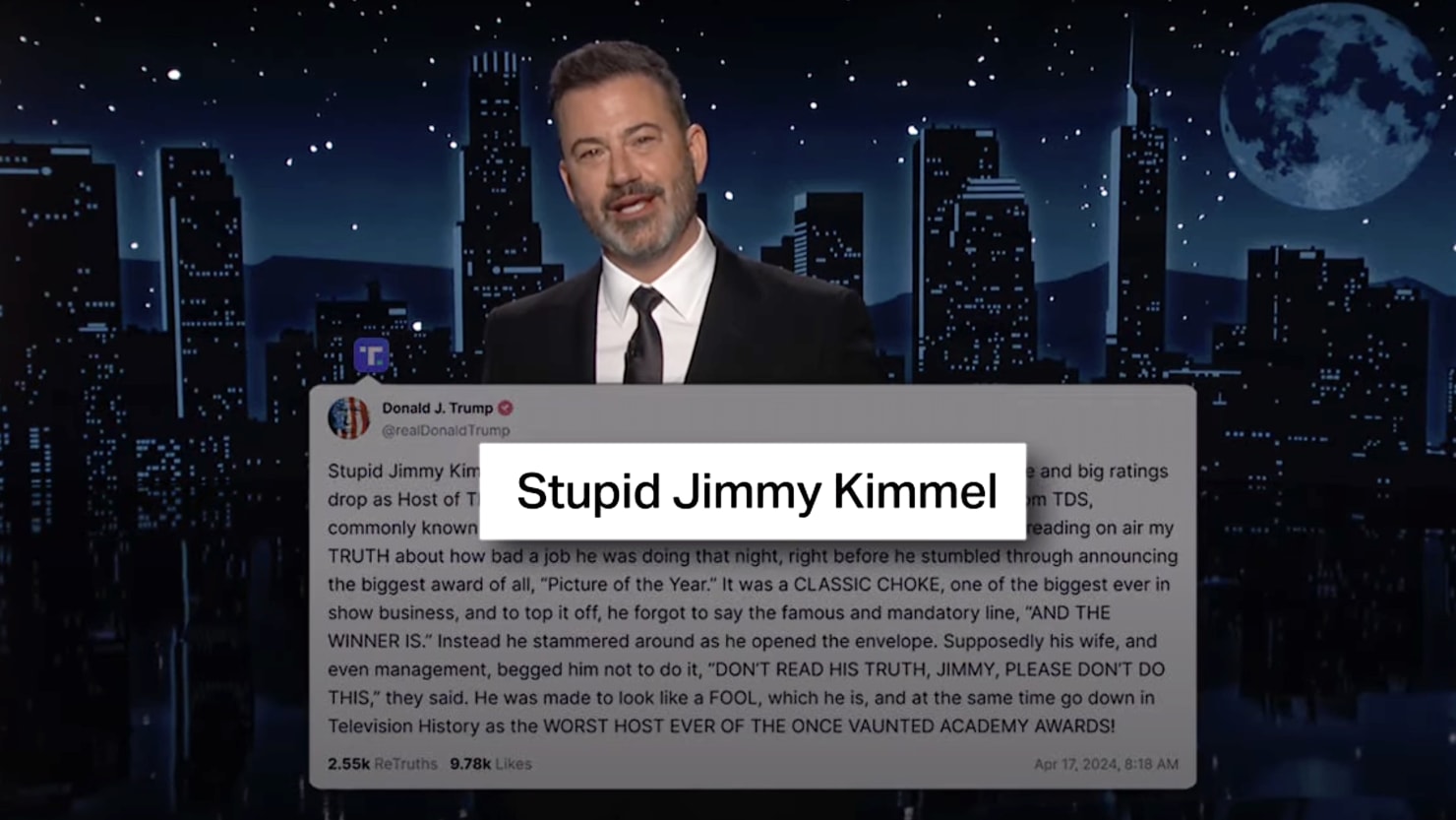 Jimmy Kimmel Fires Back at Donald Trump’s Latest Attack in Late-Night Monologue