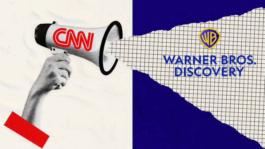 Illustration of CNN Logo on a megaphone with "Warner Brothers Discovery" on the right side.