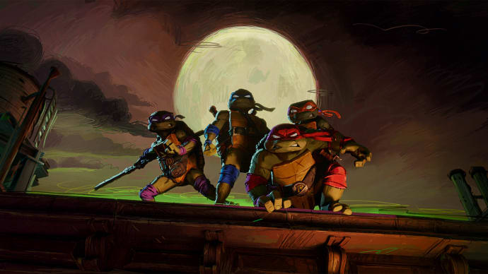 A production still of the new Teenage Mutant Ninja Turtles: Mutant Mayhem movie.