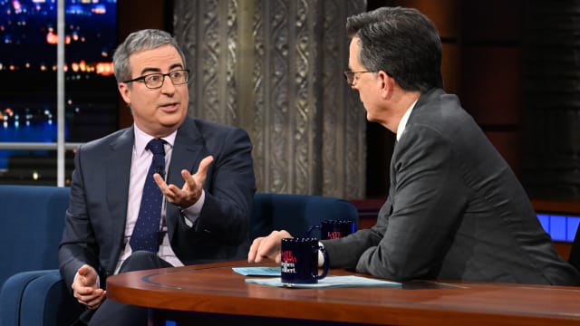 John Oliver and Stephen Colbert on “The Late Show”