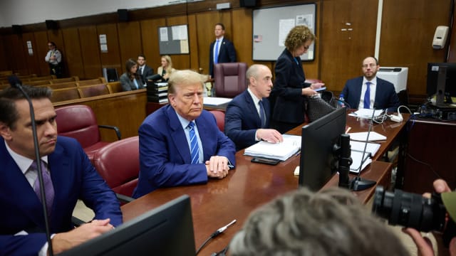 Donald Trump attends jury selection with his attorneys