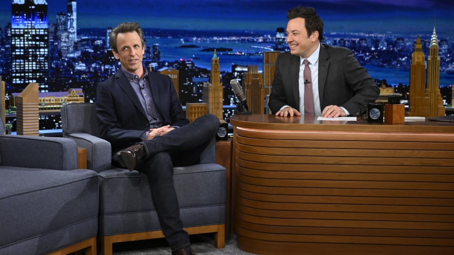 Comedian Seth Meyers during an interview with “Tonight Show” host Jimmy Fallon.
