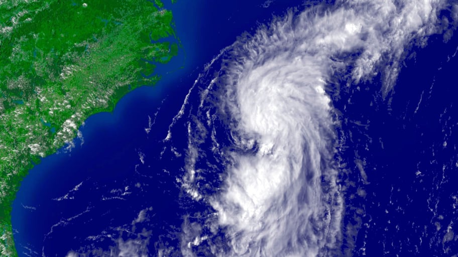 In this satellite image provided by the National Oceanic and Atmospheric Administration, Tropical Storm Beryl is shown off the coast of North Carolina