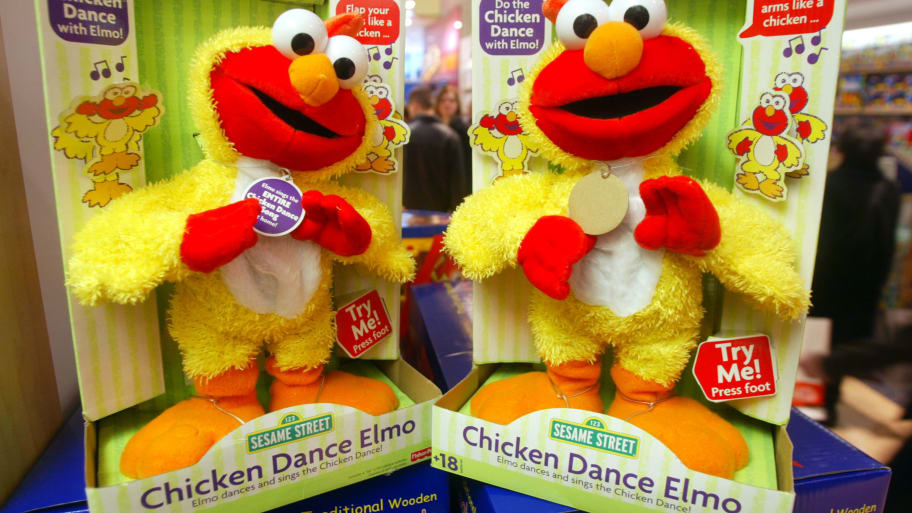 Chicken Dance Elmo doll is seen in the FAO Schwarz store December 12, 2002 in New York City.