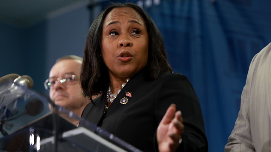 Fulton County District Attorney Fani Willis speaks during a news conference at the Fulton County Government building on August 14, 2023 in Atlanta, Georgia