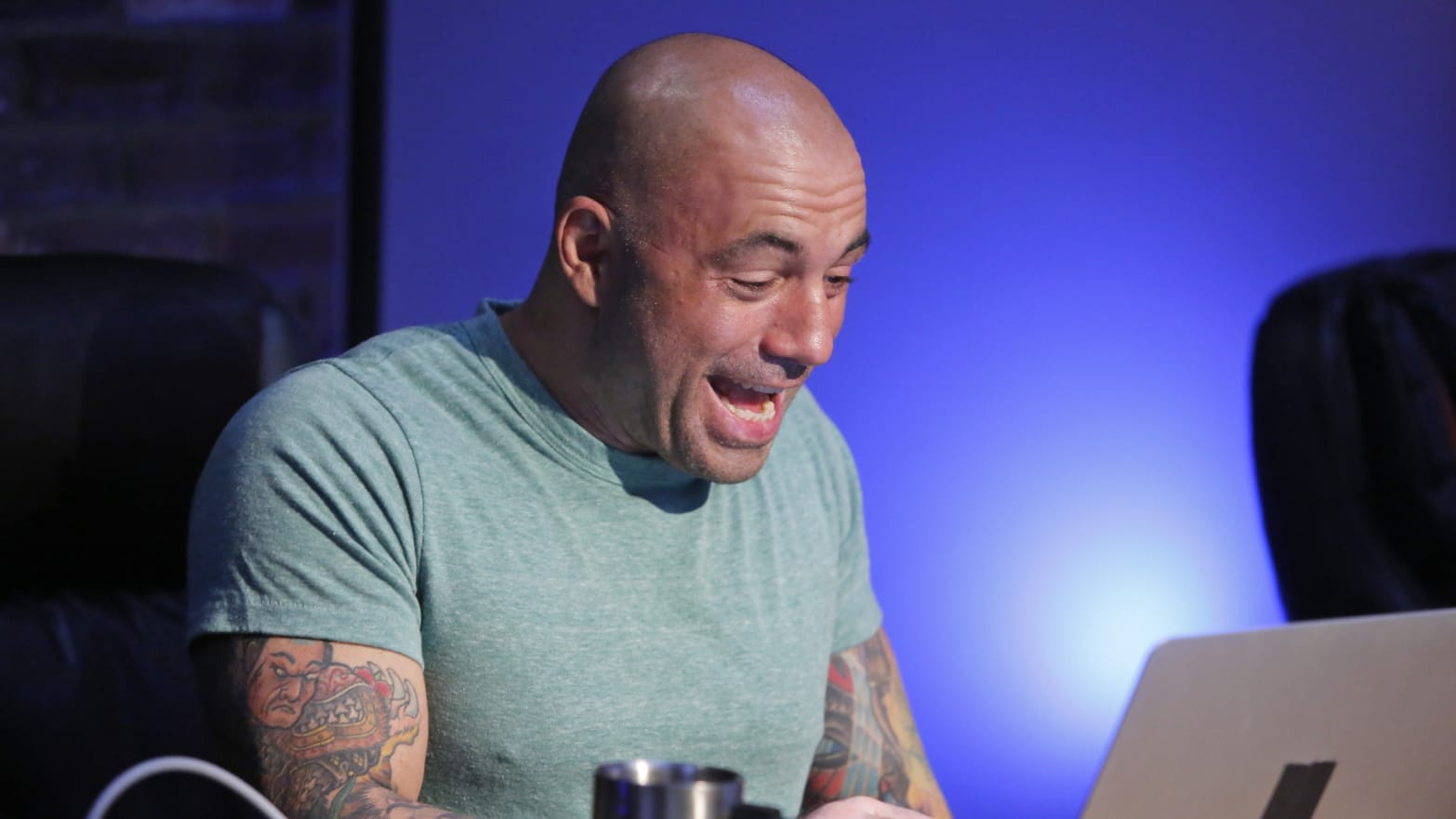 Host Joe Rogan is his podcast studio. 