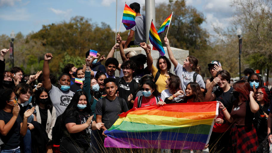 Hillsborough High School students protest a Republican-backed measure dubbed the "Don't Say Gay" bill.