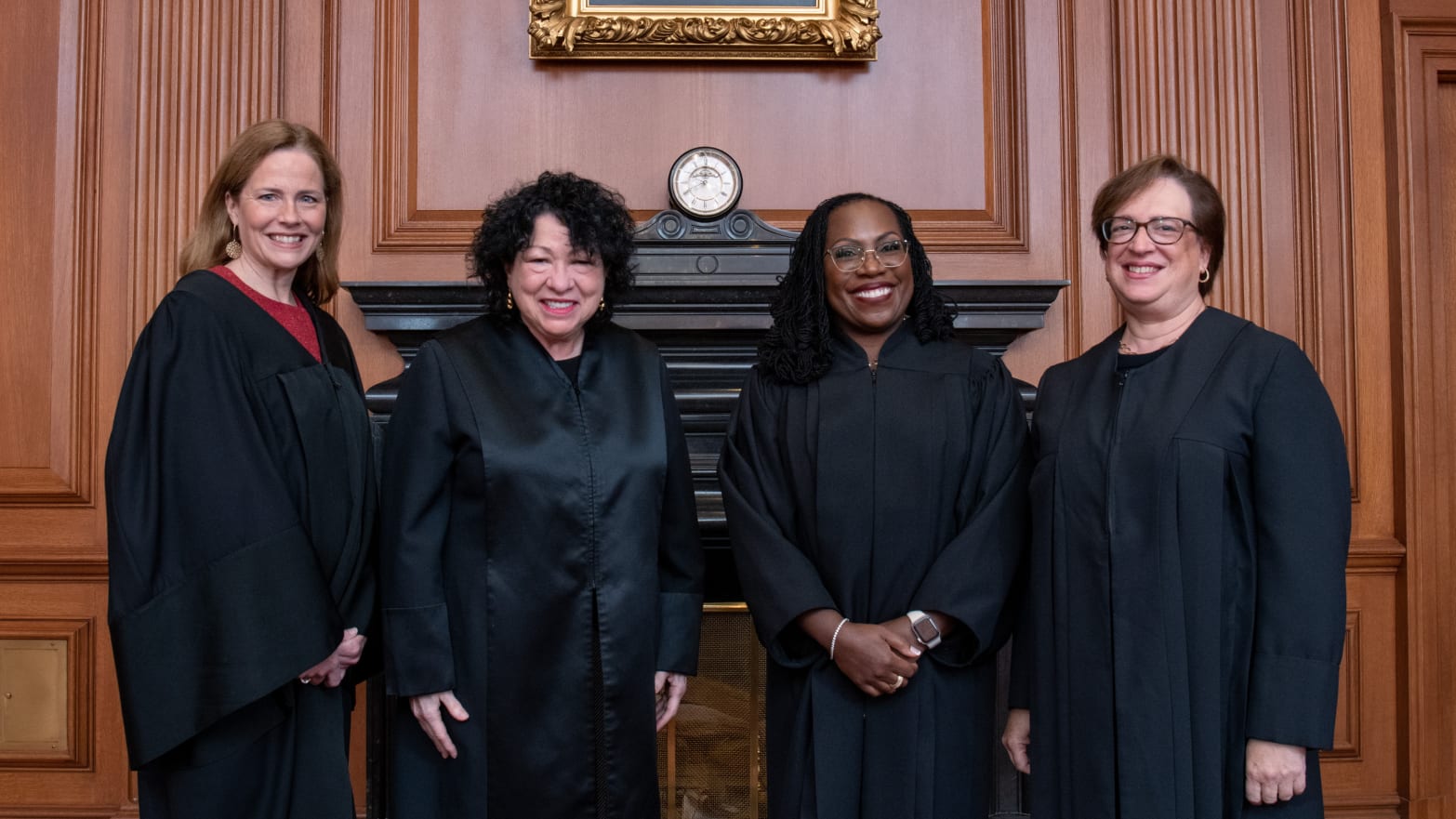 (L-R) Associate Justices Amy Coney Barrett, Sonia Sotomayor, Ketanji Brown Jackson, and Elena Kagan