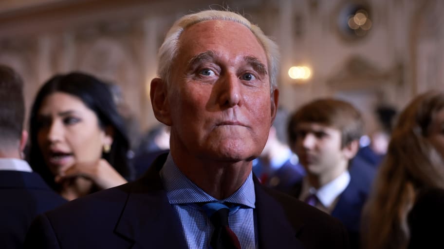 Roger Stone waits for the arrival of former U.S. President Donald Trump during an event at his Mar-a-Lago home on November 15, 2022 in Palm Beach, Florida.