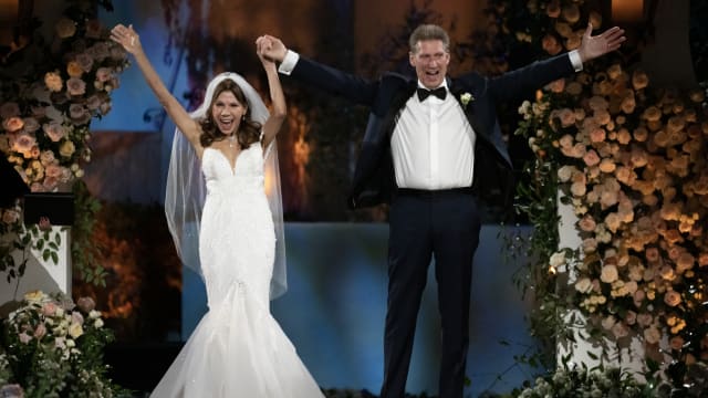 A photo of “Golden Bachelor” Gerry Turner and winning contestant Theresa Nist at their wedding last June.