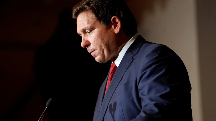 Florida Governor Ron DeSantis speaks after the primary election for the midterms during the \"Keep Florida Free Tour\" at Pepin’s Hospitality Centre in Tampa, Florida.