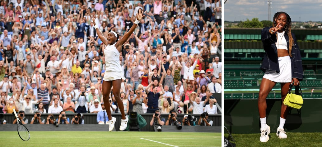 Photograph of Coco Gauff at Wimbledon in 2019.