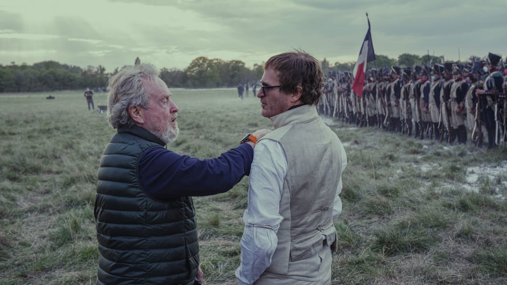 Ridley Scott and Joaquin Phoenix in a behind the scenes photo from 'Napoleon'