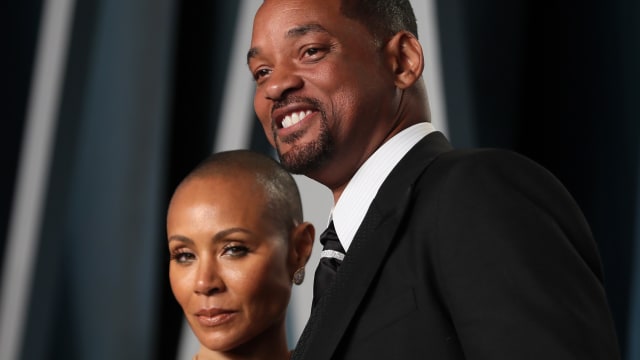 Will Smith and Jada Pinkett Smith arrive at the Vanity Fair Oscar party during the 94th Academy Awards in Beverly Hills, California, March 27, 2022.   