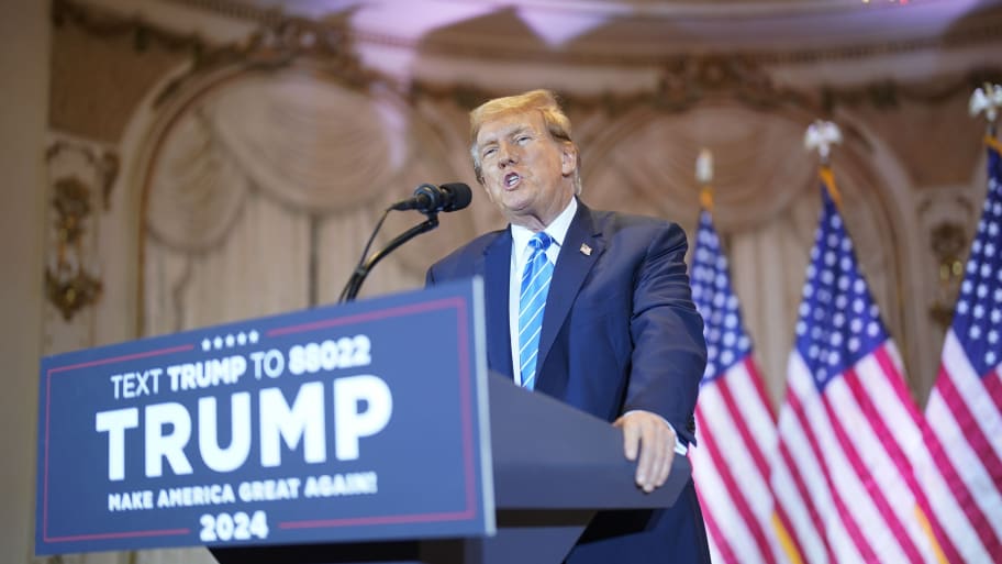 Republican presidential candidate former President Donald Trump speaks at a Super Tuesday election night party on Tuesday, March 5, 2024 at Mar-a-Lago in Palm Beach, Fla.