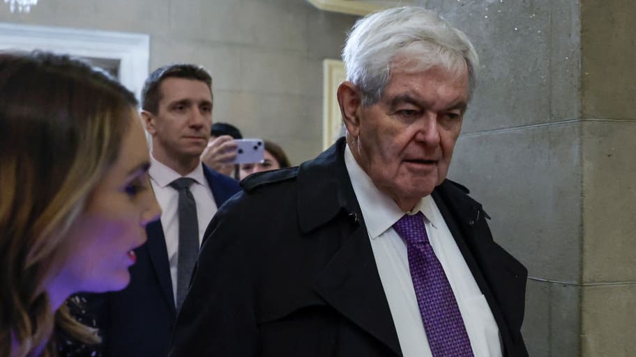 Former U.S. Speaker of the House Newt Gingrich speaks to the media as he walks to the office of Speaker of the House Kevin McCarthy.