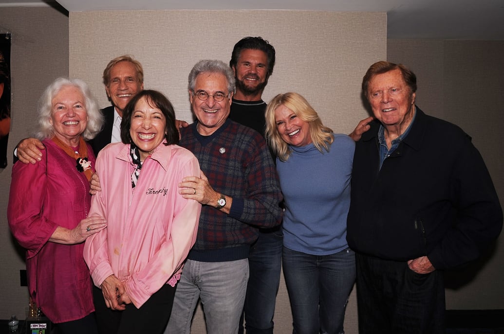 Jami Donnelly (Jan), Randall Kreisser (Director), Didi Conn (Frenchy) Barry Pearl (Doody), Lorenzo Lamas (Tom), Susan Buckner (Patty) and Edd Byrnes (Vince Fontaine) in 2018