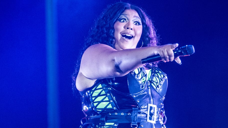 Lizzo plays at Orange Stage at the Roskilde festival, in Roskilde, Denmark on Saturday July 1. 2023. 