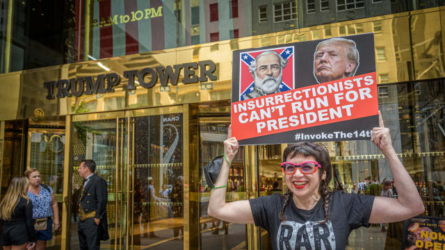 Protester outside Trump Tower