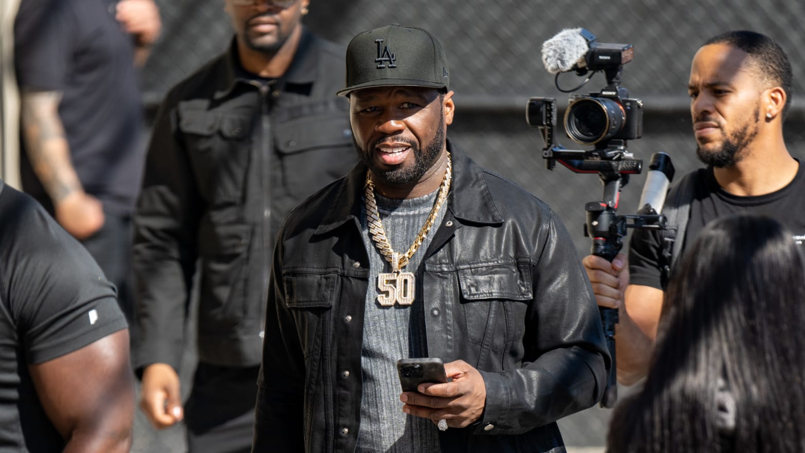 50 Cent is seen at "Jimmy Kimmel Live!" on March 19, 2024 in Los Angeles, California.