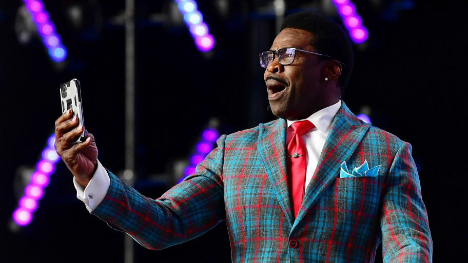 Michael Irvin on stage before the first round of the 2022 NFL Draft at the NFL Draft Theater. 