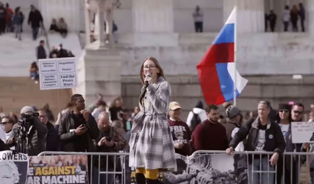 A photo of Angela McArdle speaking at a rally