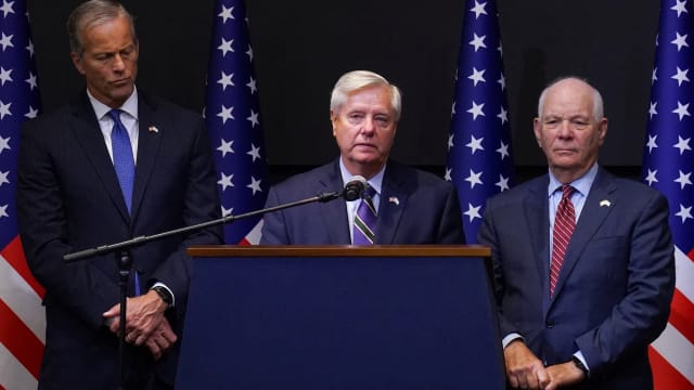 Lindsey Graham (R-SC) speaks as a bipartisan group of United States Senators hold a press conference