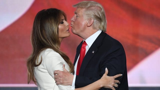 Donald Trump kisses his wife Melania on the final night of the Republican National Convention in 2016