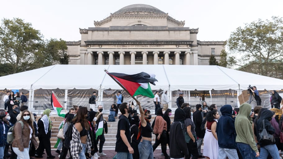 Pro-Palestinian students take part in a protest in support of the Palestinians amid the ongoing conflict in Gaza, at Columbia University